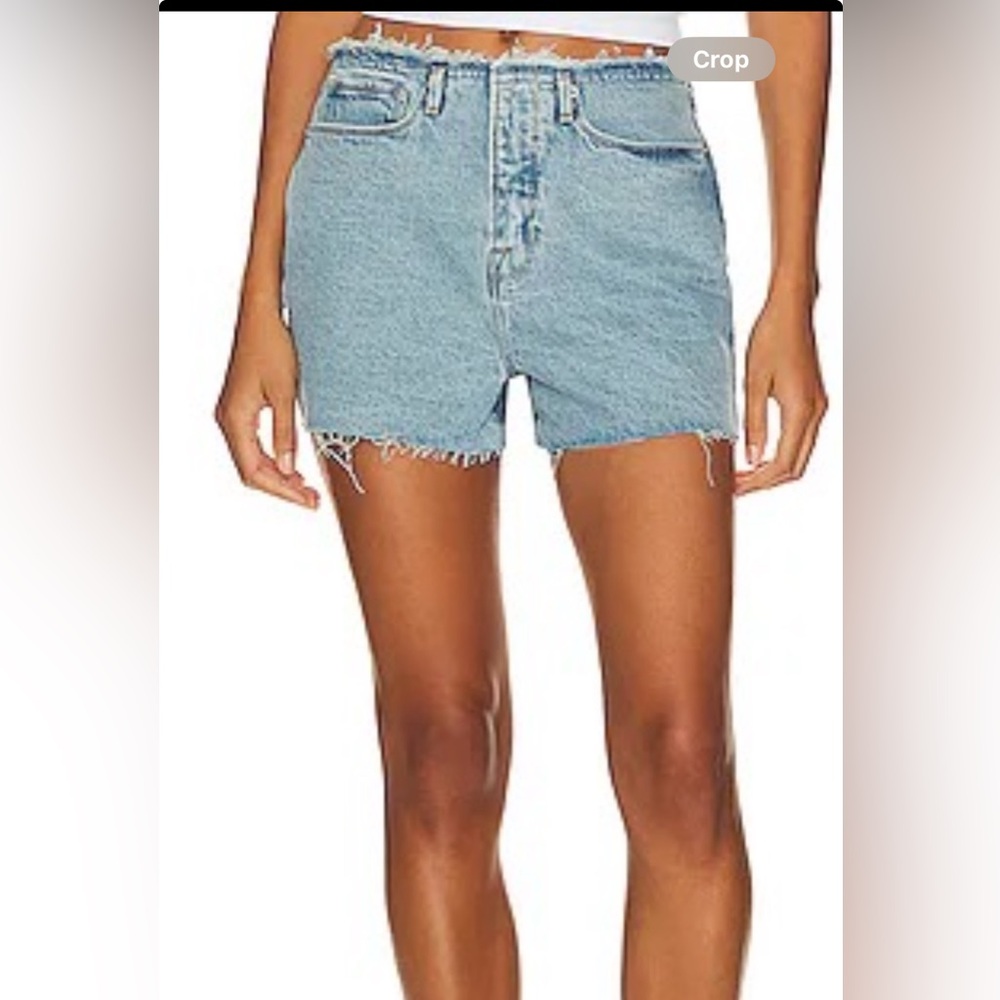 GOOD AMERICAN 90’s Shorts Indigo Blue Raw Waist & Hem Women’s Size 18 NWT